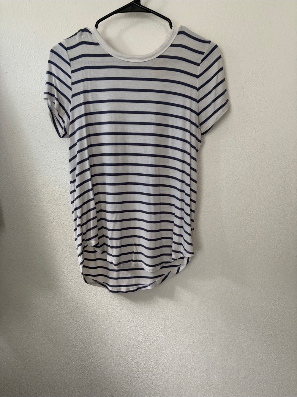 Women's White and Navy Stripe Crew Neck Tee